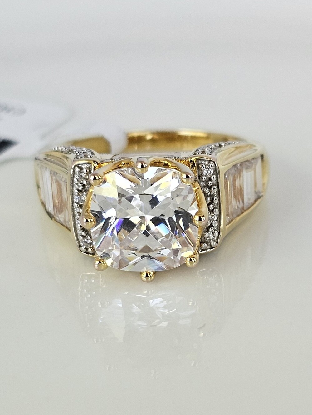 Stunning Diamond Simulant Ring 18K Yellow Gold Vermeil Size 8!